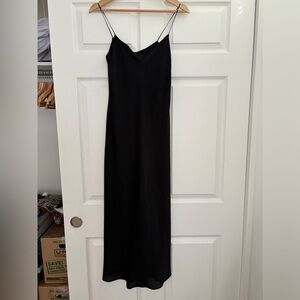 Black satin spaghetti strap slip dress